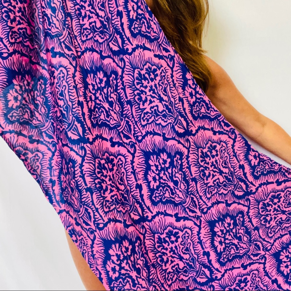 Juicy Couture Oversized Blue Pink Paisley Scarf Wrap Shawl Very Soft 100% Silk - Picture 4 of 9